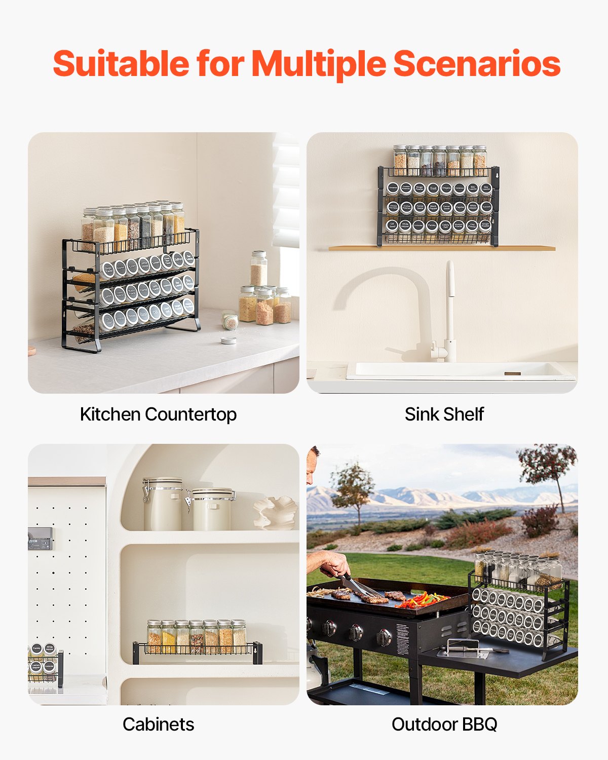 Spice Rack Organizer For Cabinet Kitchen Countertop — 18x11 In