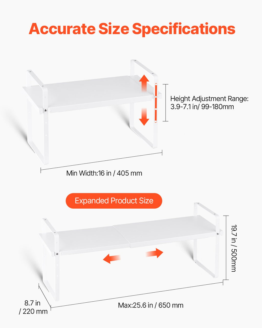 2 Tier Cabinet Organizer Shelf Counter Shelves Steel Kitchen Storage Spice Rack
