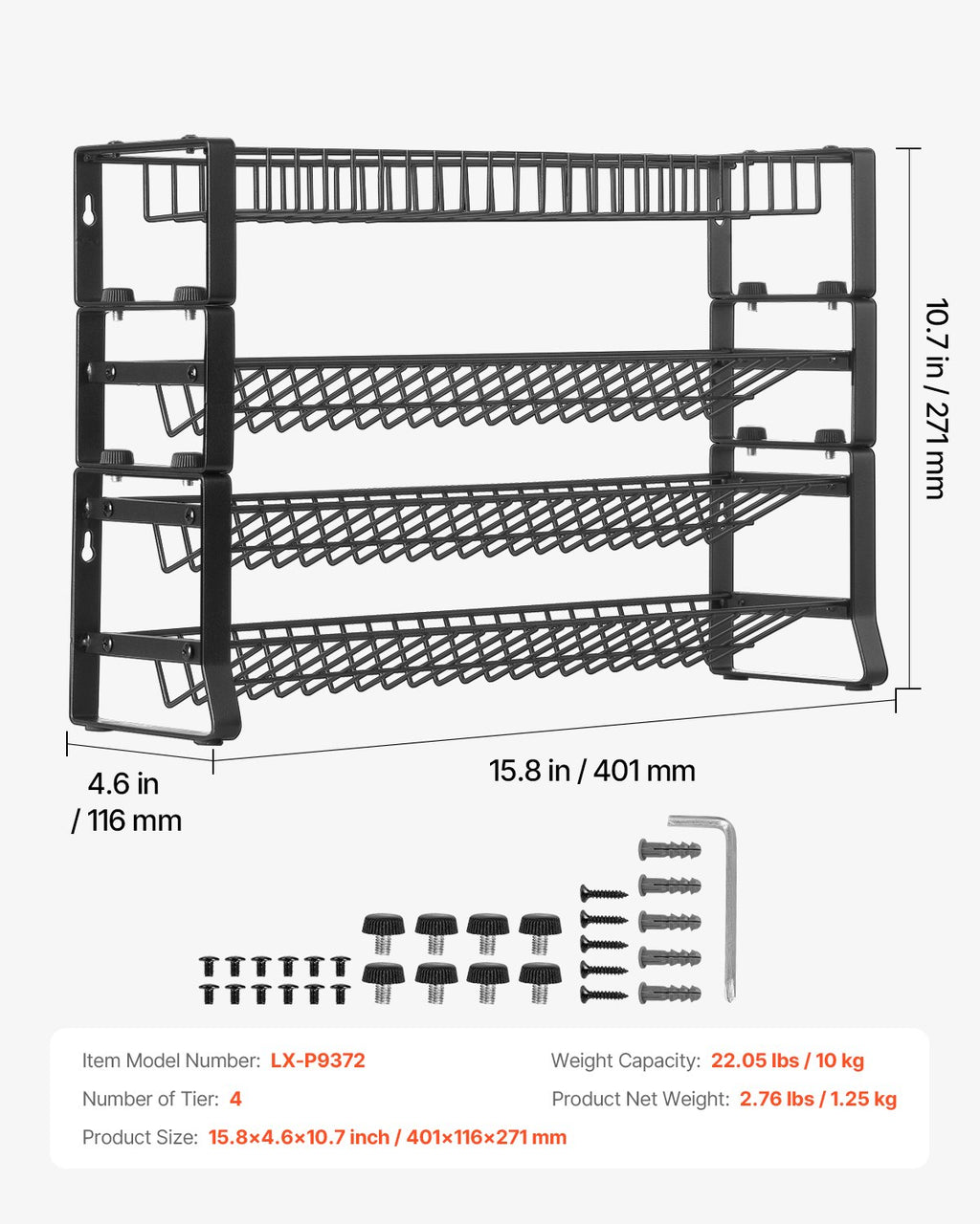 Spice Rack Organizer For Cabinet Kitchen Countertop — 18x11 In